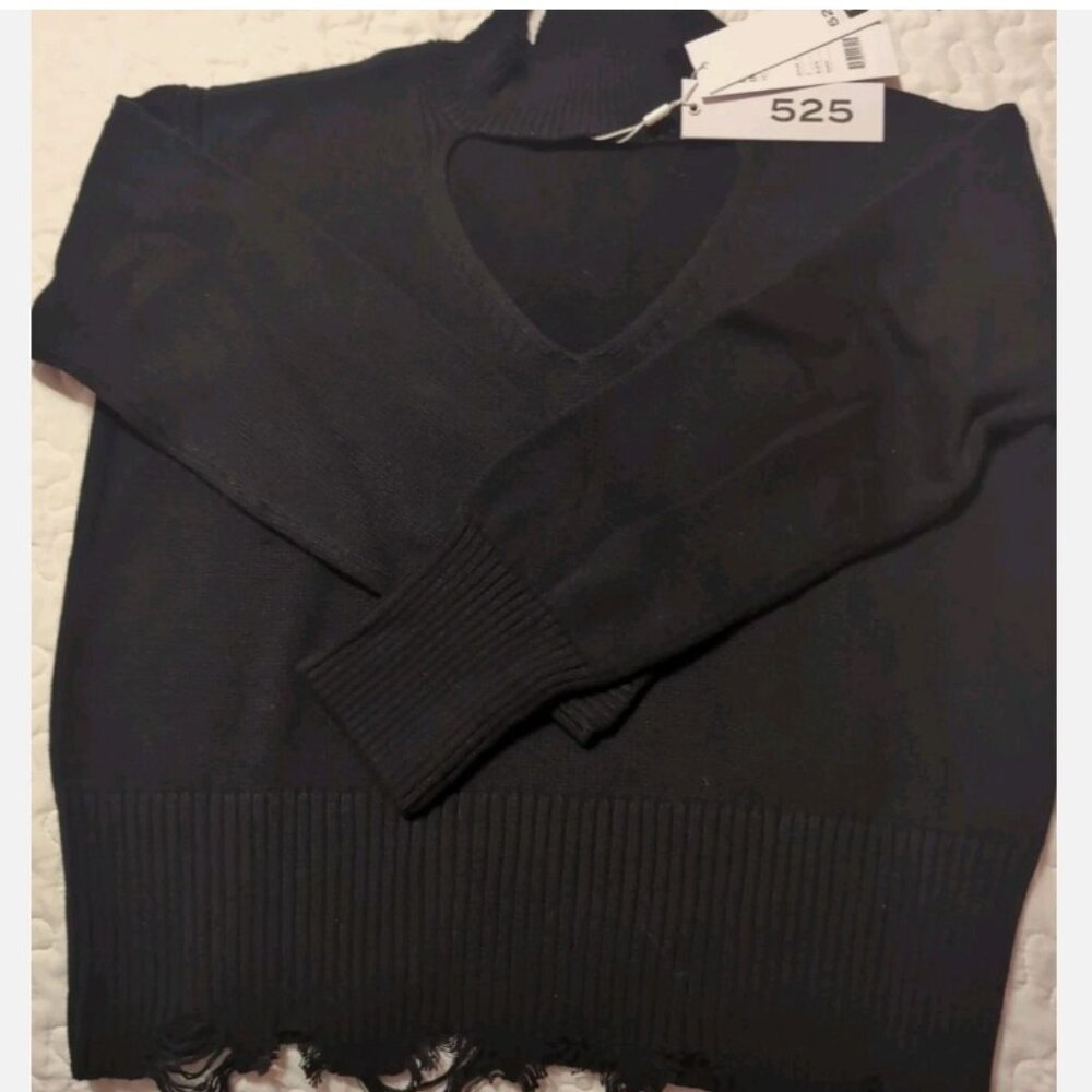 525 AMERICA BLACK DISTRESSED OPEN NECK 100% COTTON SWEATER SIZE SMALL BNWT...